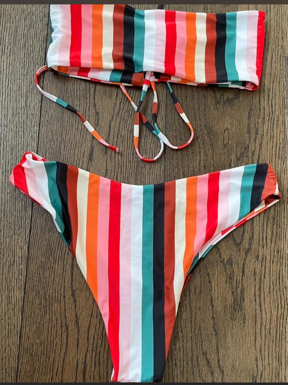 Zaful Multicolor Striped Bandeau Bikini Top and Bottom